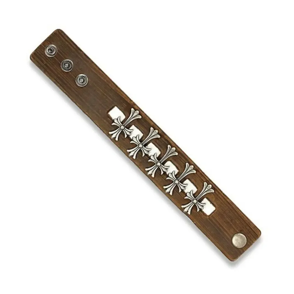 NWOT Five Metal Celtic Crosses Centered Adjustable Leather‎ Bracelet